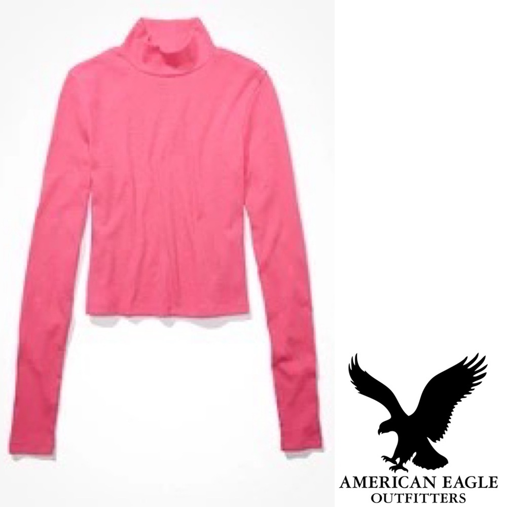 American Eagle Barbiecore Y2K Mock Neck Sweater Top Shirt Size Medium Pink NWT